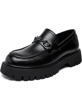 Men’s Black Patent Leather Platform Loafers Non Slip Dress Shoes Casual